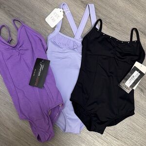 Lot of 3 Girls' Dance Leotards - Purple, Lavender & Black